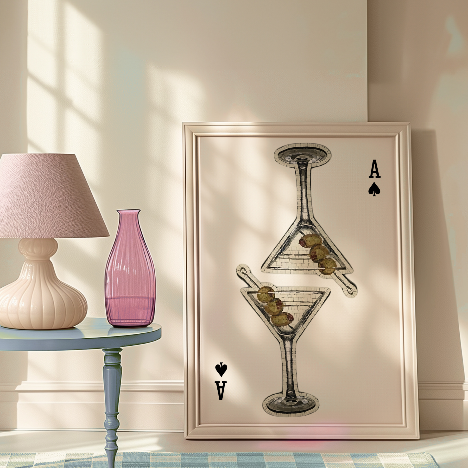 Retro Playing Card Poster Print | Girly Martini Cocktail Wall Art