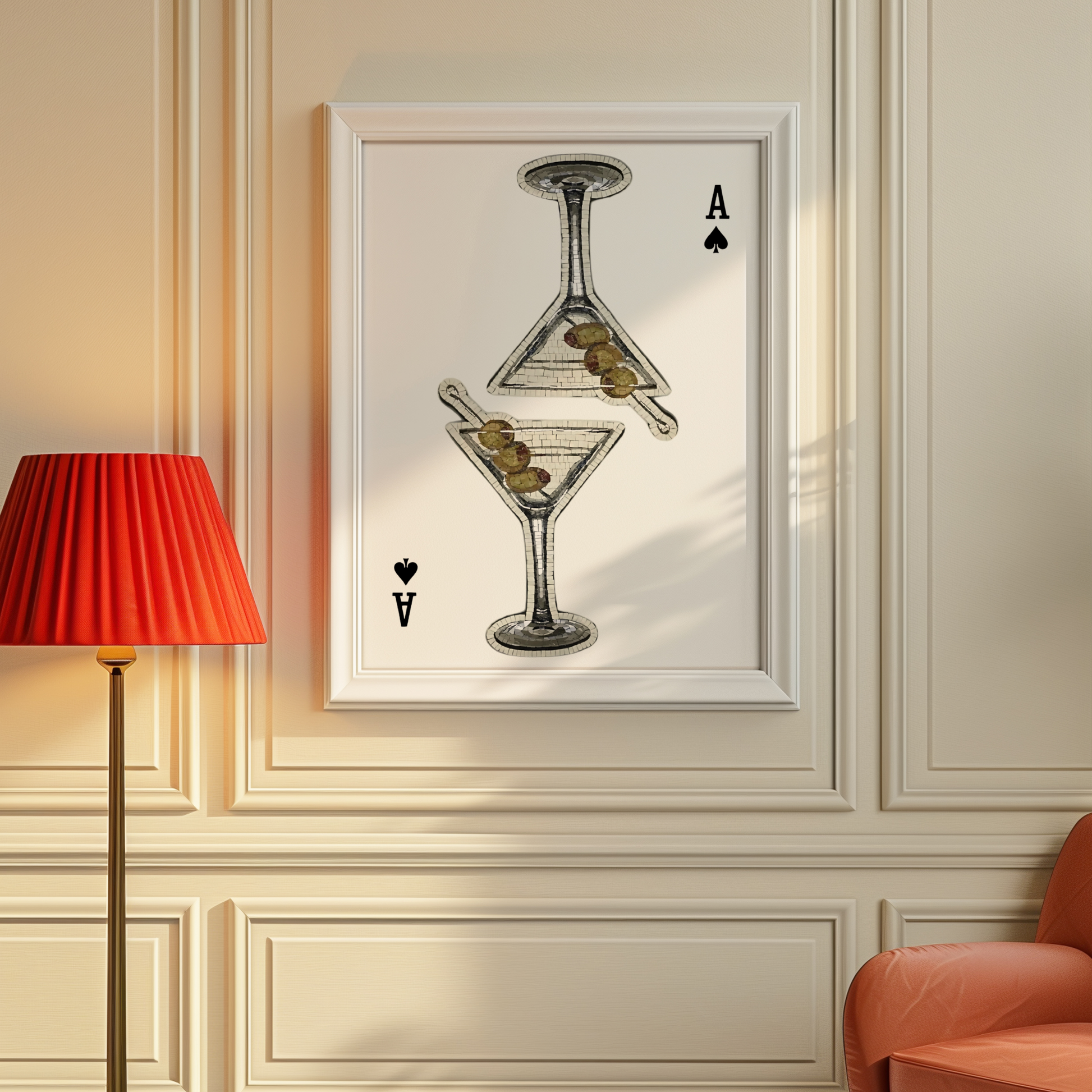 Retro Playing Card Poster Print | Girly Martini Cocktail Wall Art