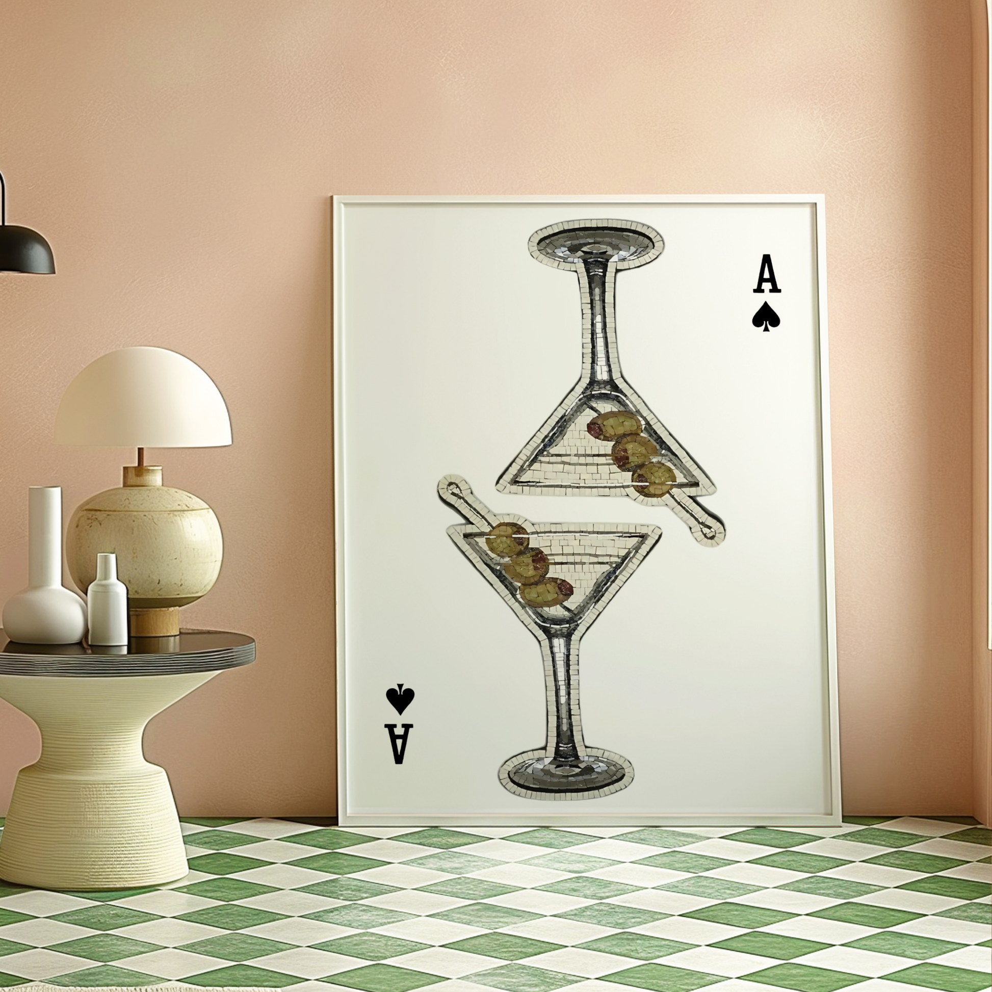 Retro Playing Card Poster Print | Girly Martini Cocktail Wall Art