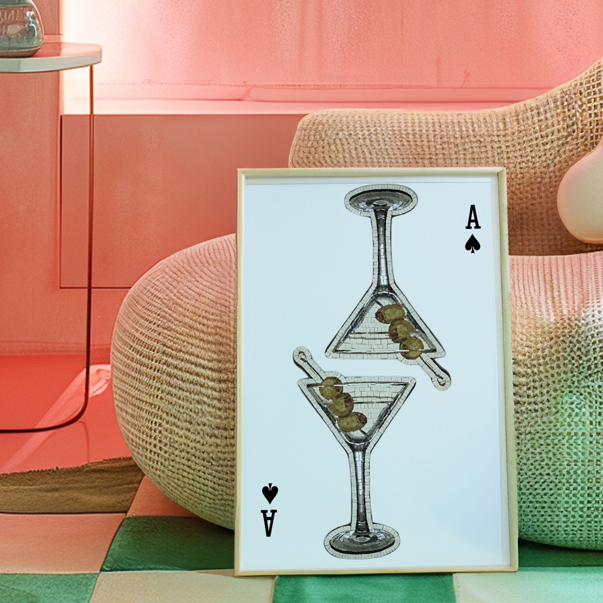 Retro Playing Card Poster Print | Girly Martini Cocktail Wall Art
