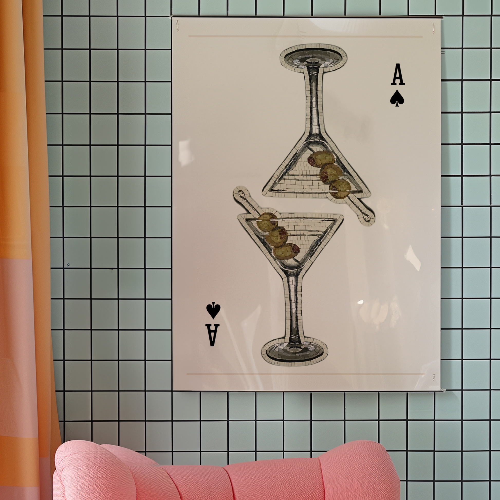 Retro Playing Card Poster Print | Girly Martini Cocktail Wall Art