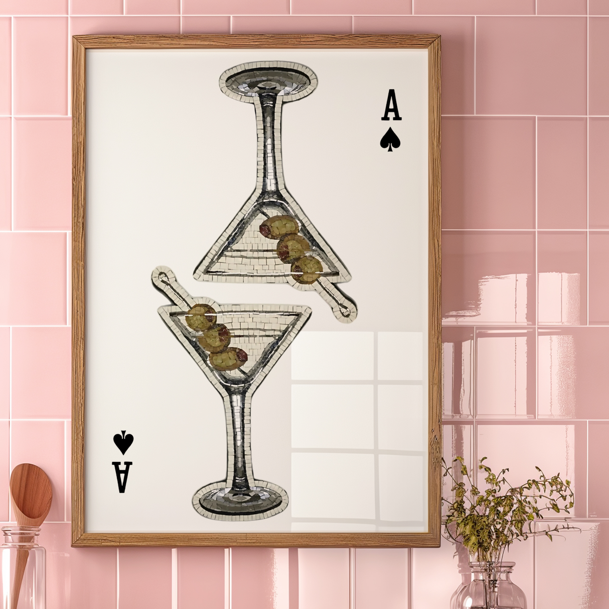 Retro Playing Card Poster Print | Girly Martini Cocktail Wall Art