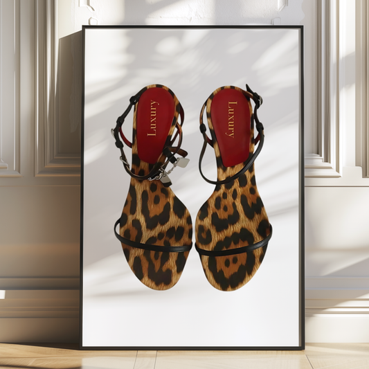 Retro Red Leopard Heels Poster Prints | Girly Cheetah Wall Art