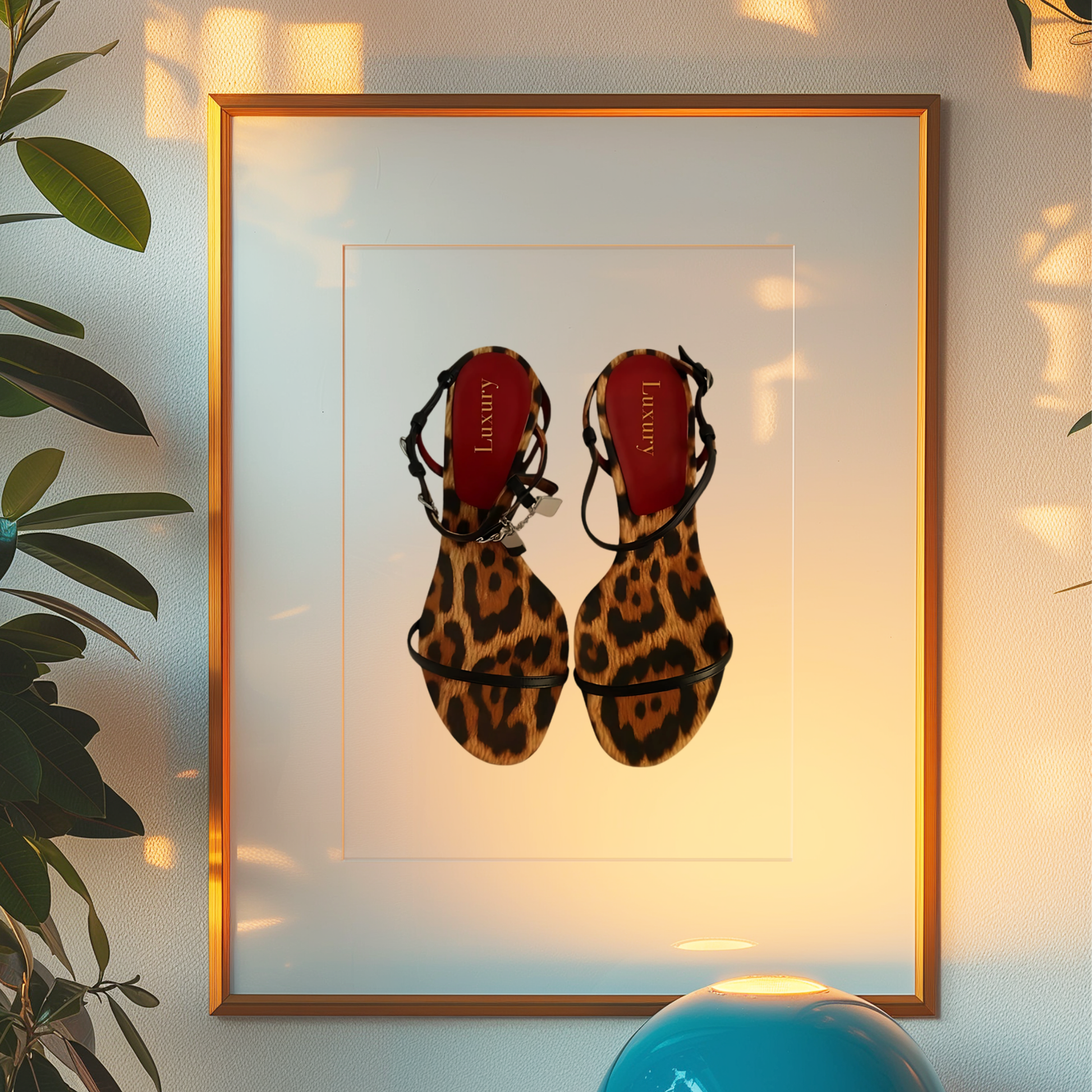 Retro Red Leopard Heels Poster Prints | Girly Cheetah Wall Art