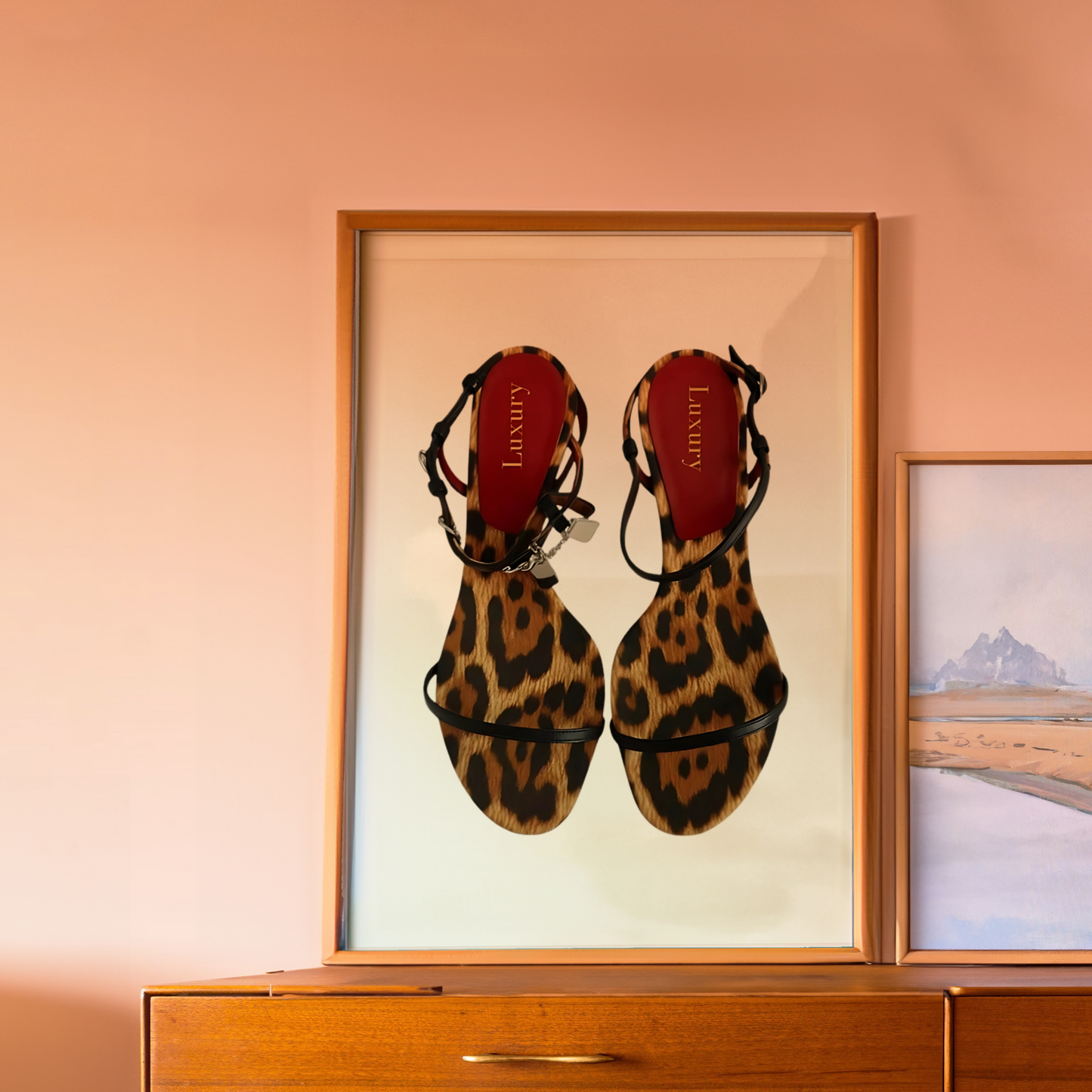 Retro Red Leopard Heels Poster Prints | Girly Cheetah Wall Art
