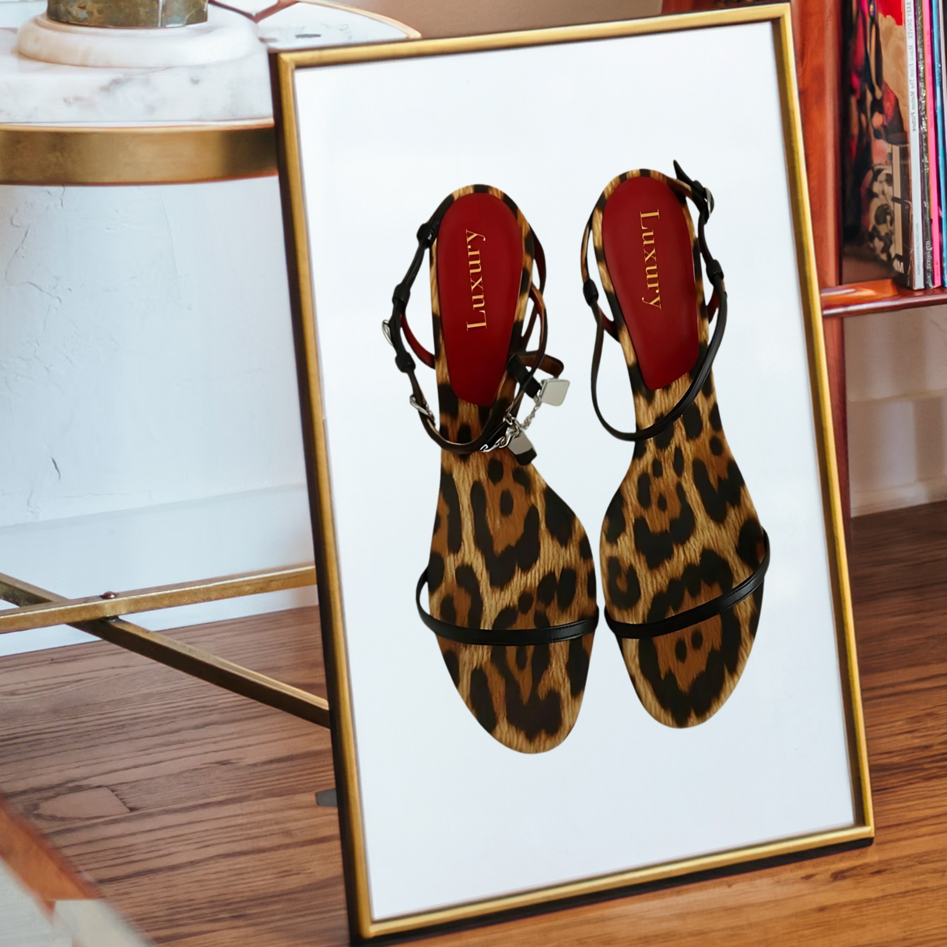Retro Red Leopard Heels Poster Prints | Girly Cheetah Wall Art