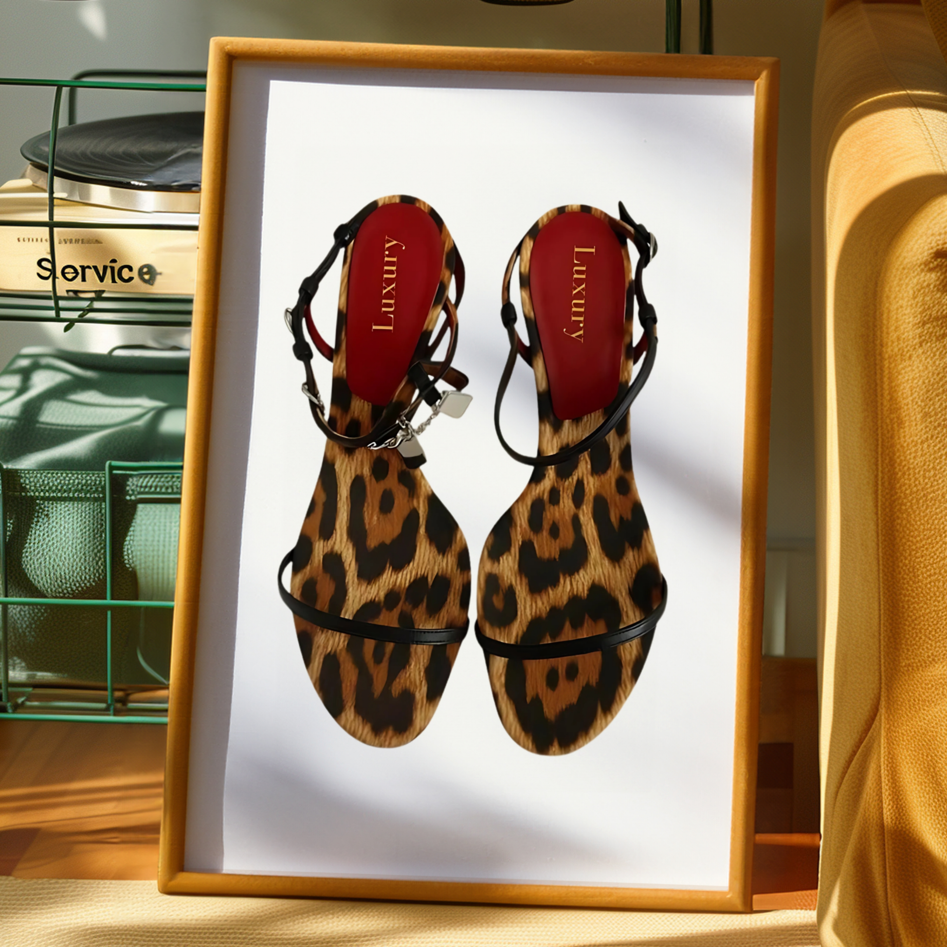 Retro Red Leopard Heels Poster Prints | Girly Cheetah Wall Art