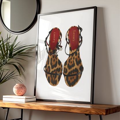 Retro Red Leopard Heels Poster Prints | Girly Cheetah Wall Art