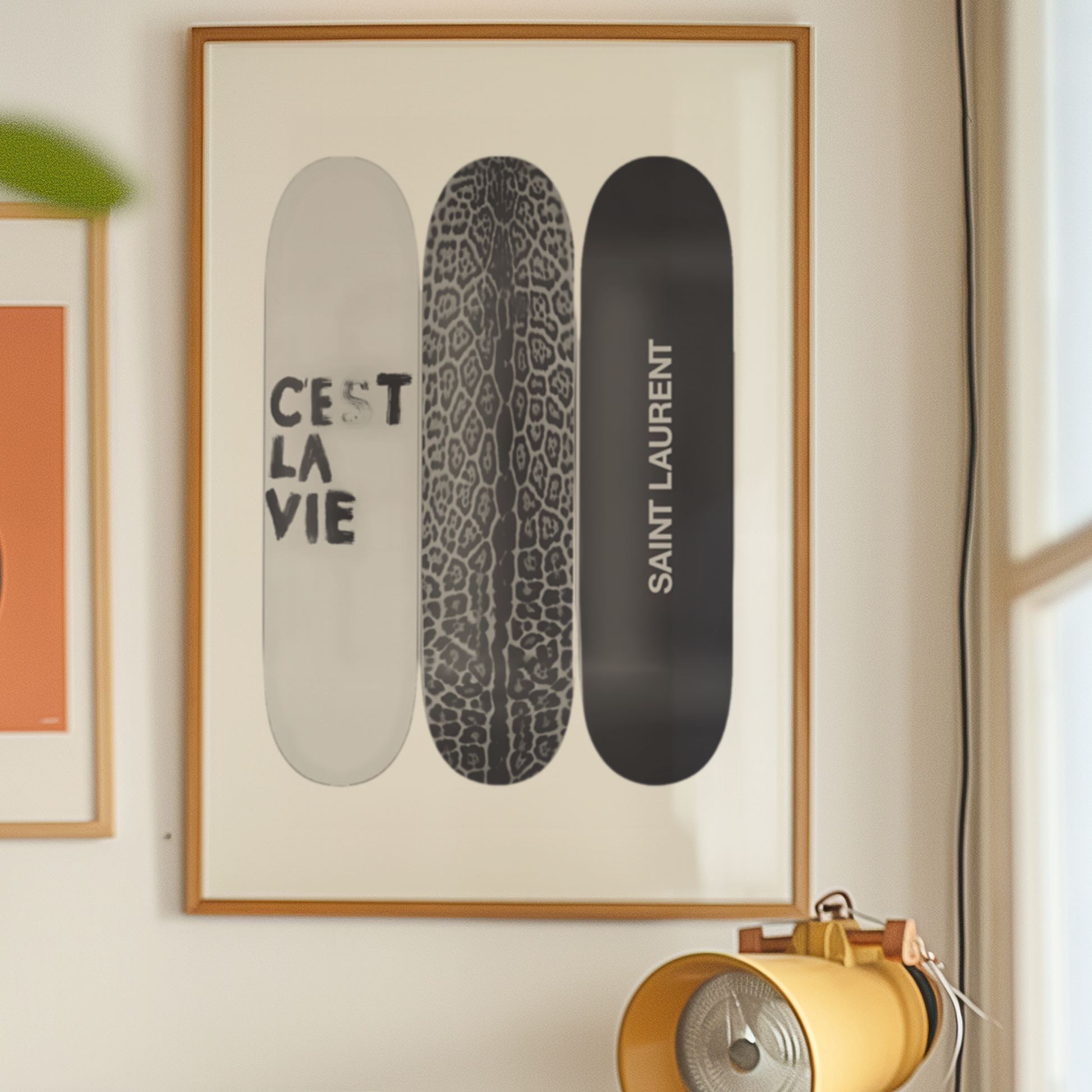 Retro Skateboard Poster Prints | Girly Black and White Cest La Vie Fashion Wall Art