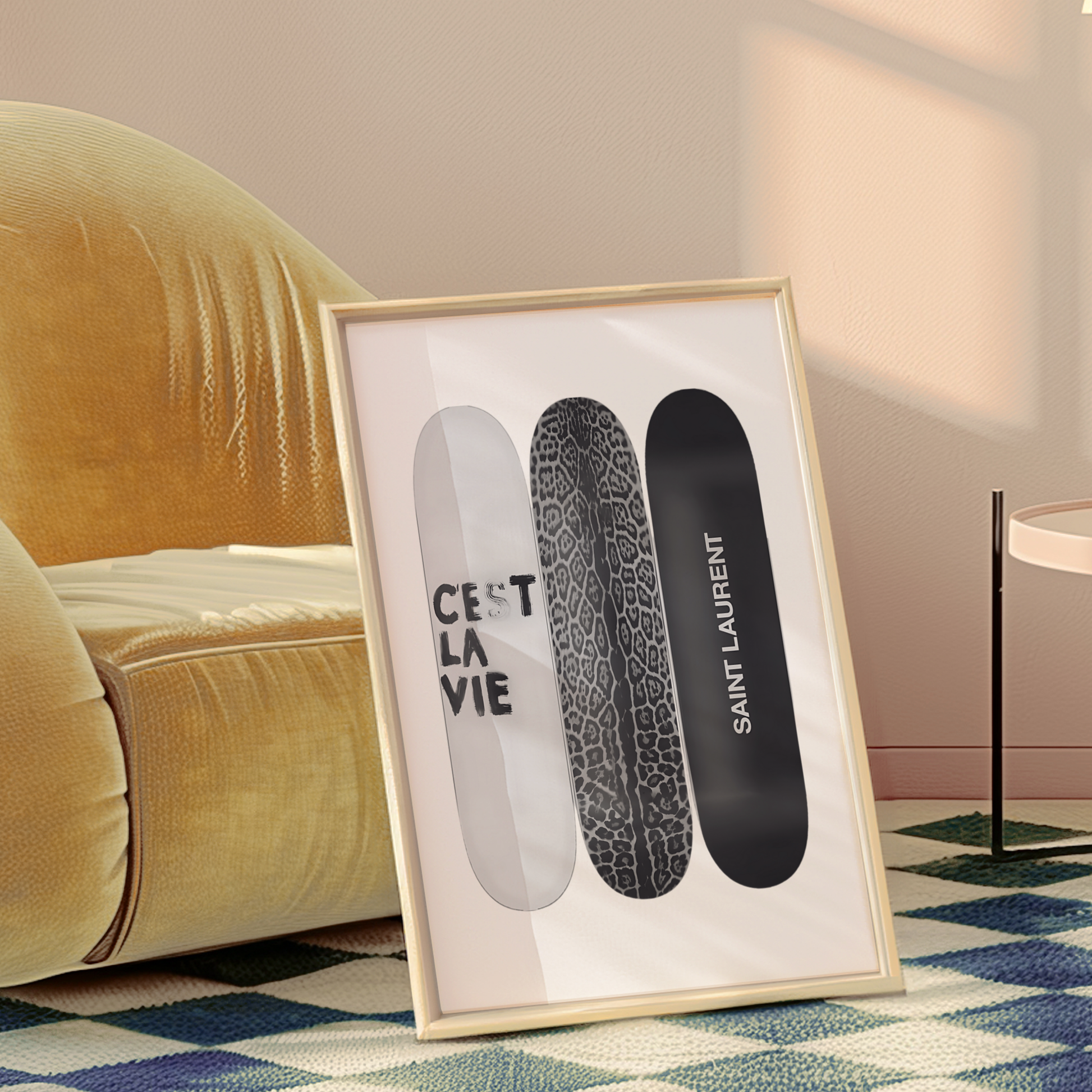 Retro Skateboard Poster Prints | Girly Black and White Cest La Vie Fashion Wall Art