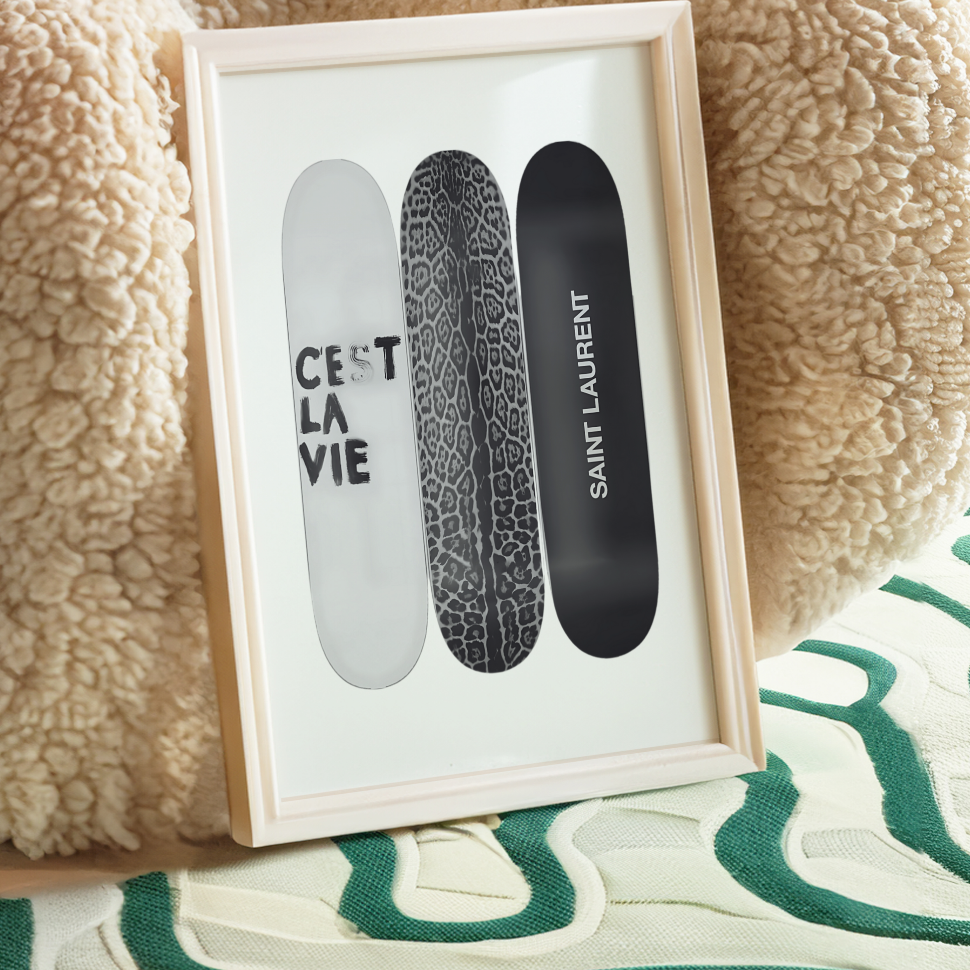Retro Skateboard Poster Prints | Girly Black and White Cest La Vie Fashion Wall Art