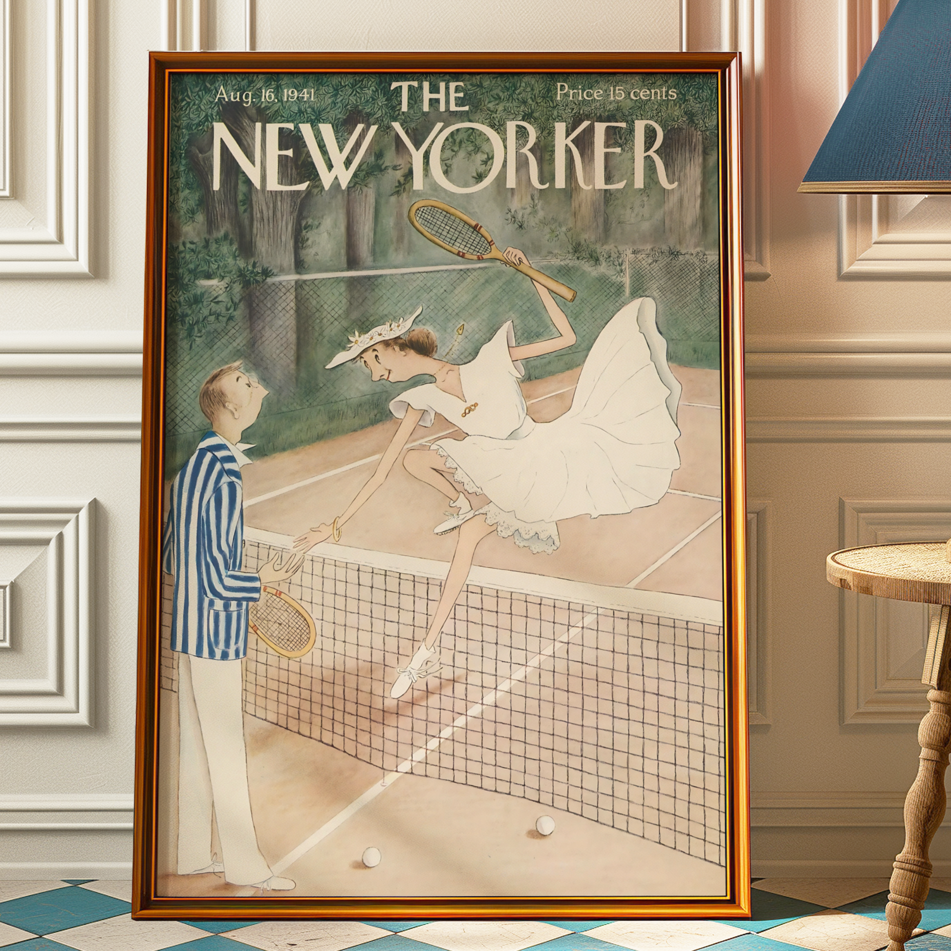 The New Yorker Magazine Cover Print August 16 1941 Issue | Retro Tennis Wall Art Poster for Vintage Sports Decor