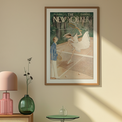 The New Yorker Magazine Cover Print August 16 1941 Issue | Retro Tennis Wall Art Poster for Vintage Sports Decor