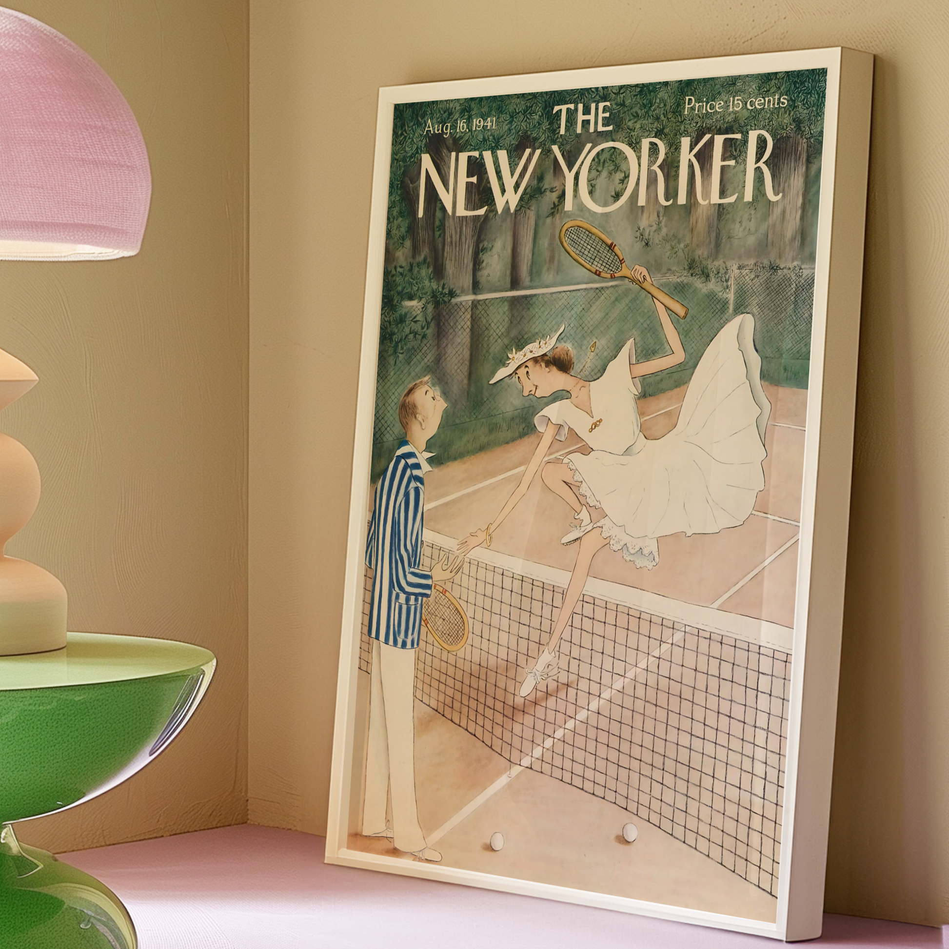 The New Yorker Magazine Cover Print August 16 1941 Issue | Retro Tennis Wall Art Poster for Vintage Sports Decor