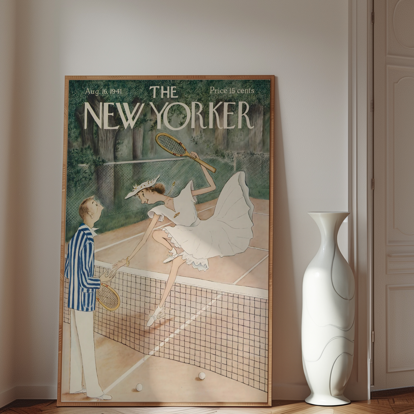 The New Yorker Magazine Cover Print August 16 1941 Issue | Retro Tennis Wall Art Poster for Vintage Sports Decor