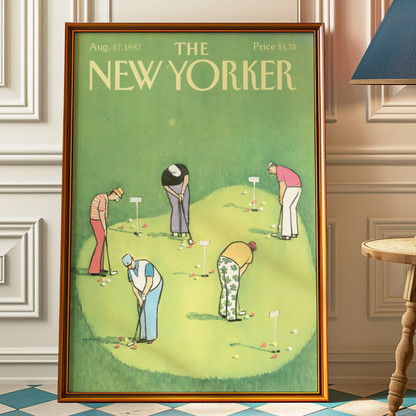 The New Yorker Magazine Cover Print August 17 1987 Issue | Trendy Vintage Golf Wall Art Poster for Dorm Apartment Teen Girl Bedroom Decor