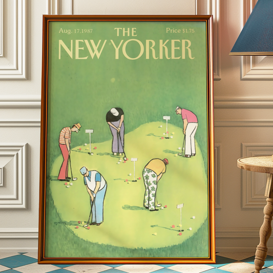 The New Yorker Magazine Cover Print August 17 1987 Issue | Trendy Vintage Golf Wall Art Poster for Dorm Apartment Teen Girl Bedroom Decor