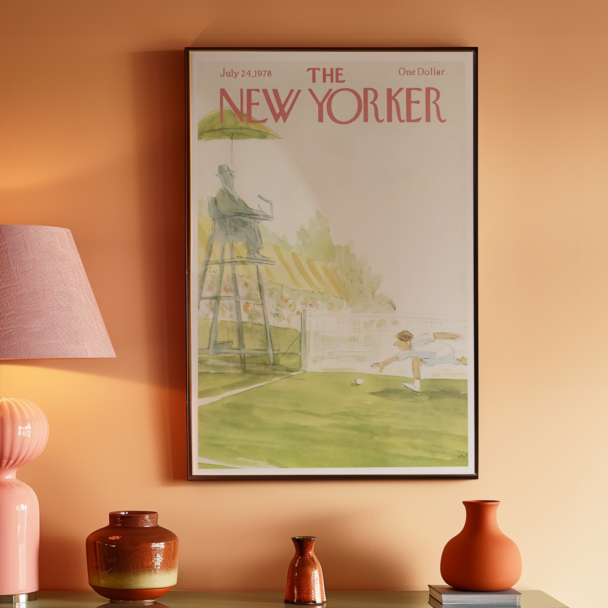 The New Yorker Magazine Cover Print July 24 1978 Issue | Retro Tennis Wall Art Poster for Vintage Sports Decor