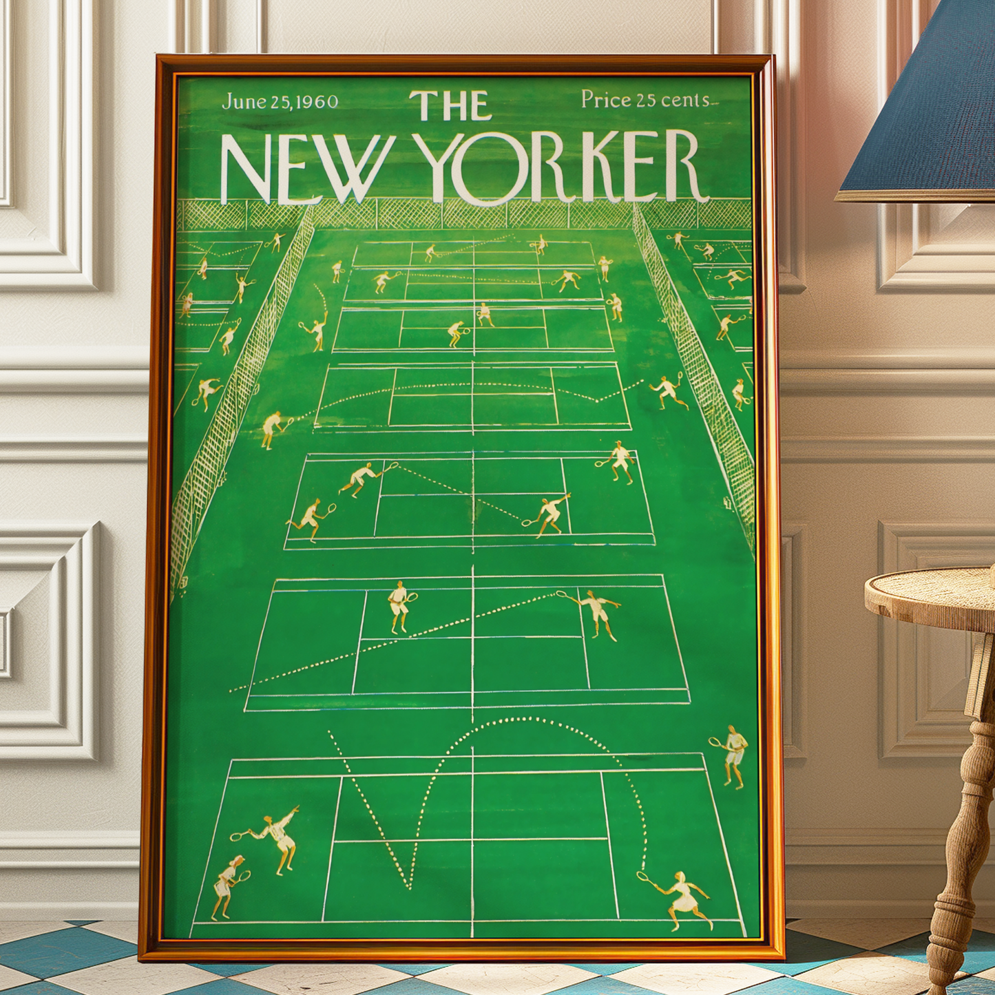 The New Yorker Magazine Cover Print June 25 1960 Issue | Retro Tennis Wall Art Poster for Vintage Green Sports Decor