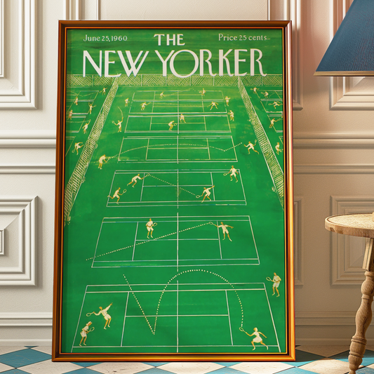 The New Yorker Magazine Cover Print June 25 1960 Issue | Retro Tennis Wall Art Poster for Vintage Green Sports Decor
