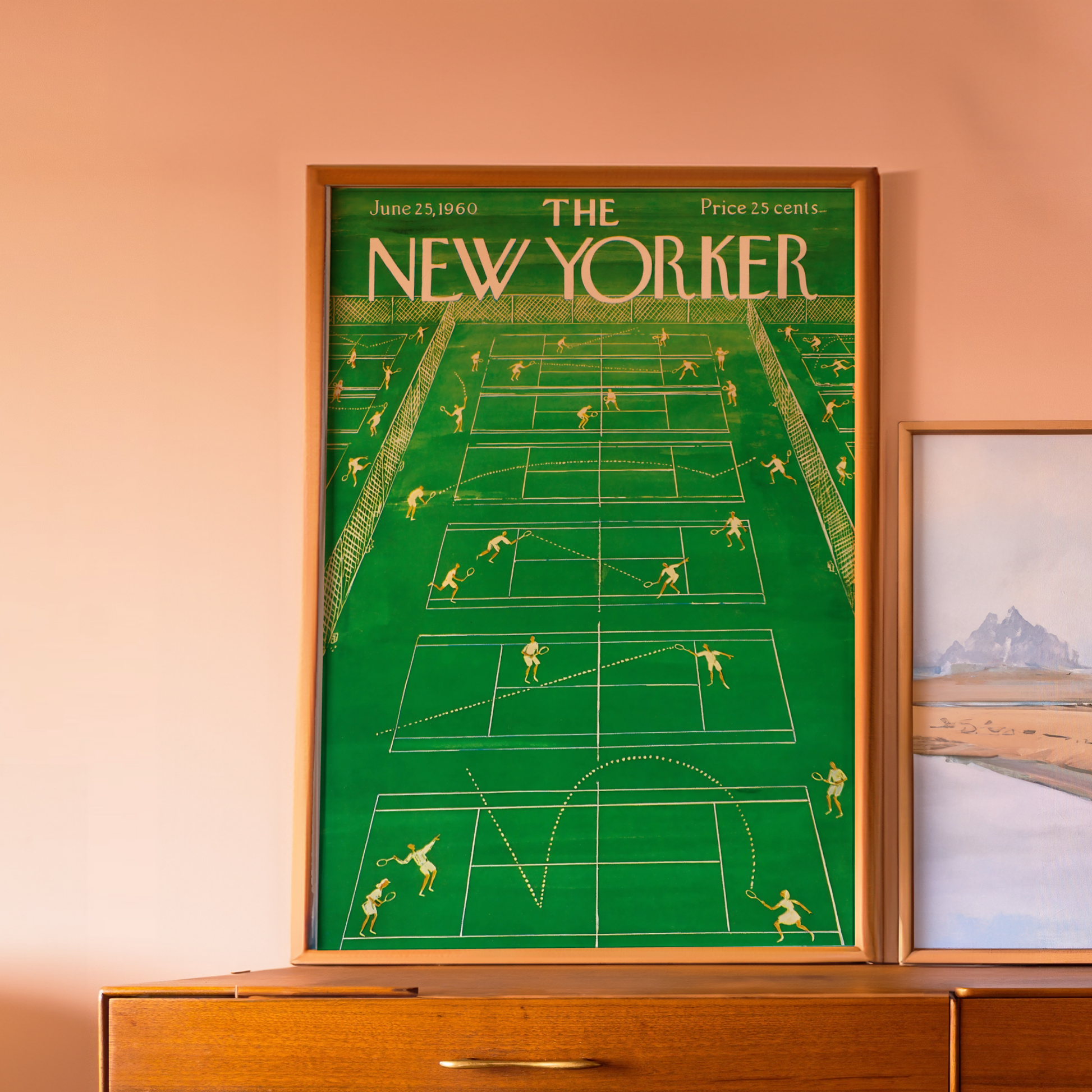 The New Yorker Magazine Cover Print June 25 1960 Issue | Retro Tennis Wall Art Poster for Vintage Green Sports Decor