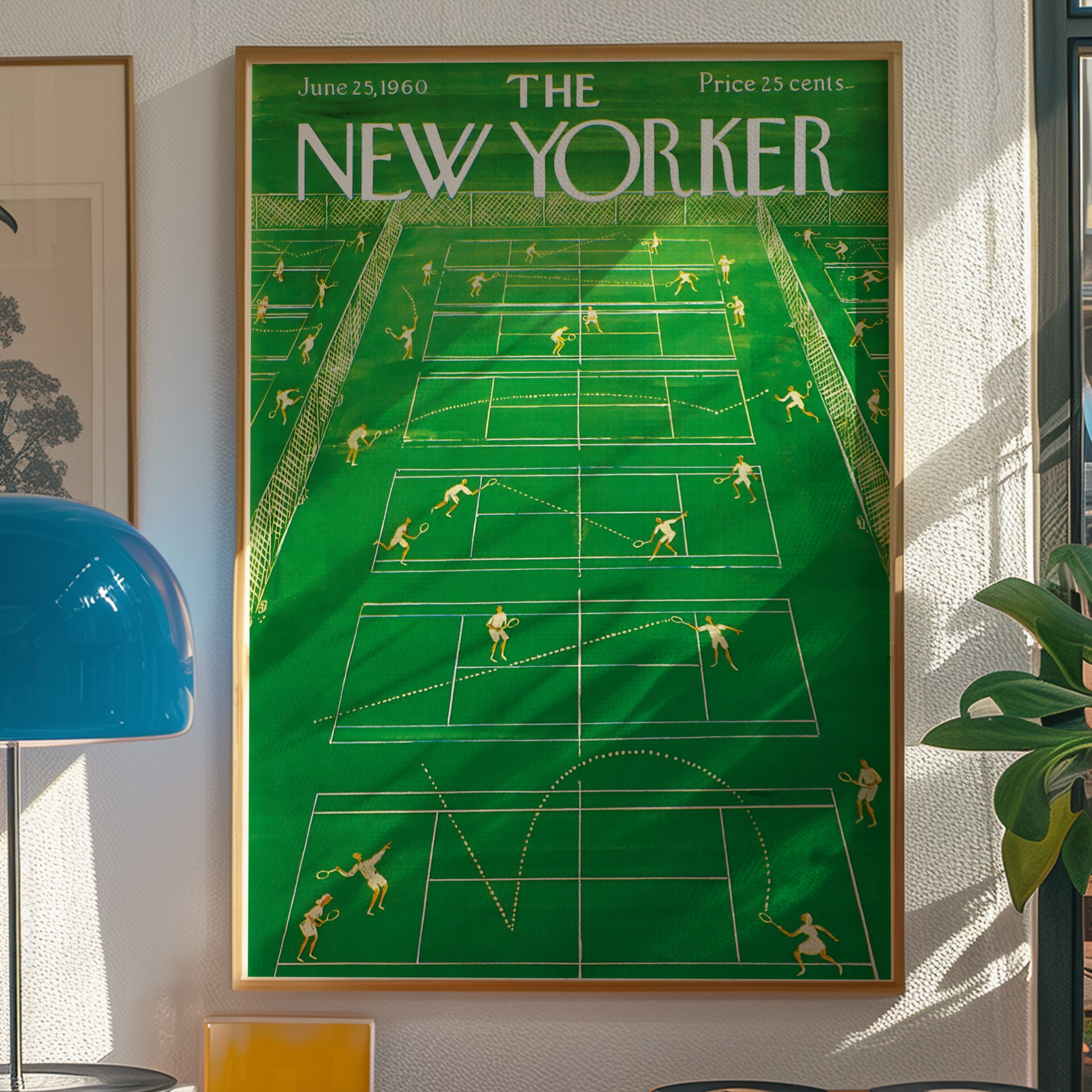 The New Yorker Magazine Cover Print June 25 1960 Issue | Retro Tennis Wall Art Poster for Vintage Green Sports Decor