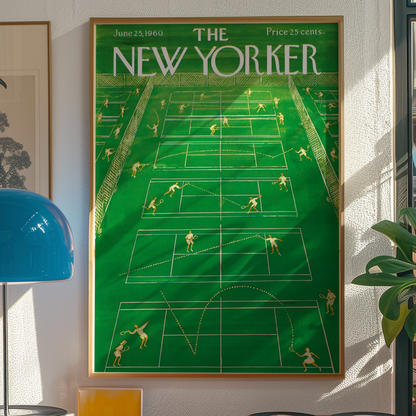The New Yorker Magazine Cover Print June 25 1960 Issue | Retro Tennis Wall Art Poster for Vintage Green Sports Decor