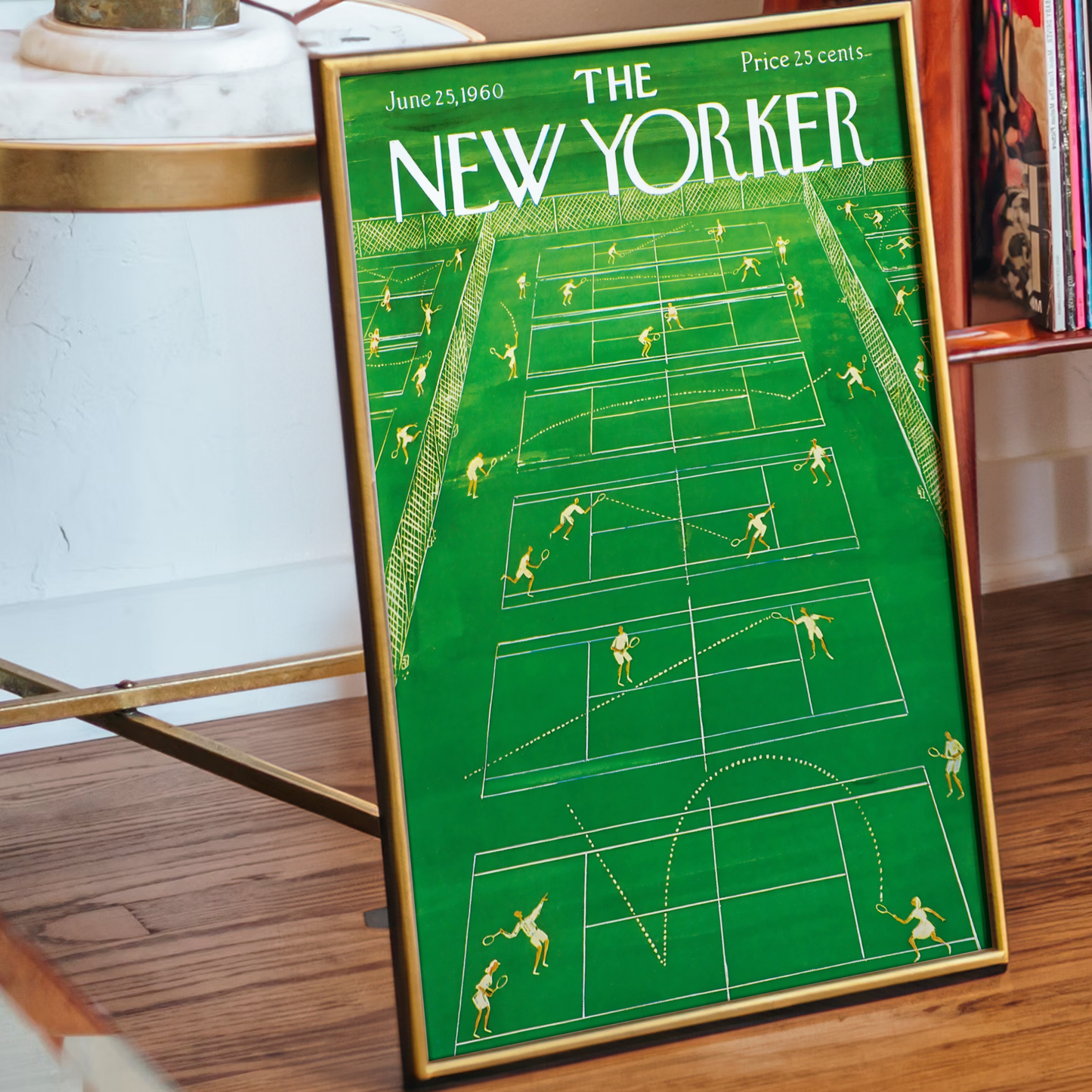 The New Yorker Magazine Cover Print June 25 1960 Issue | Retro Tennis Wall Art Poster for Vintage Green Sports Decor