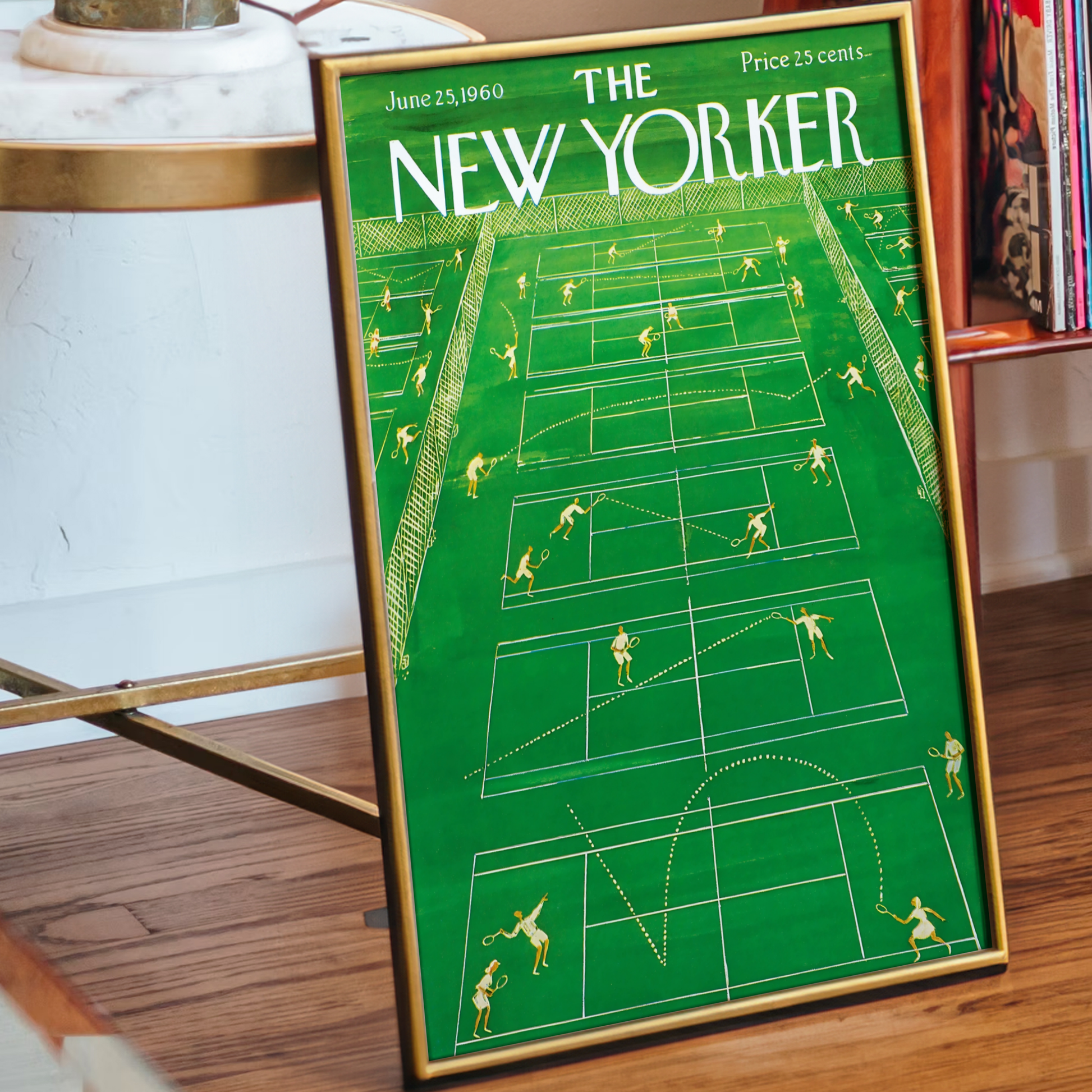 The New Yorker Magazine Cover Print June 25 1960 Issue | Retro Tennis Wall Art Poster for Vintage Green Sports Decor