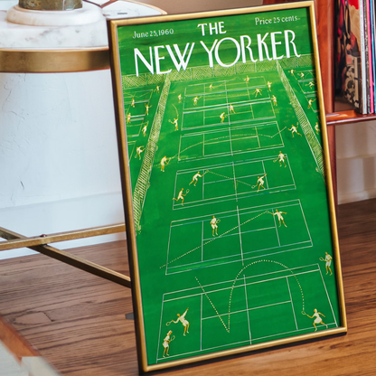 The New Yorker Magazine Cover Print June 25 1960 Issue | Retro Tennis Wall Art Poster for Vintage Green Sports Decor