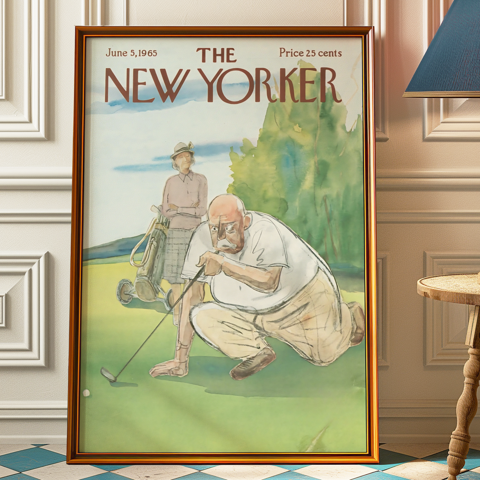 The New Yorker Magazine Cover Print June 5 1965 Issue | Trendy Vintage Golf Wall Art Poster for Dorm Apartment Teen Girl Bedroom Decor