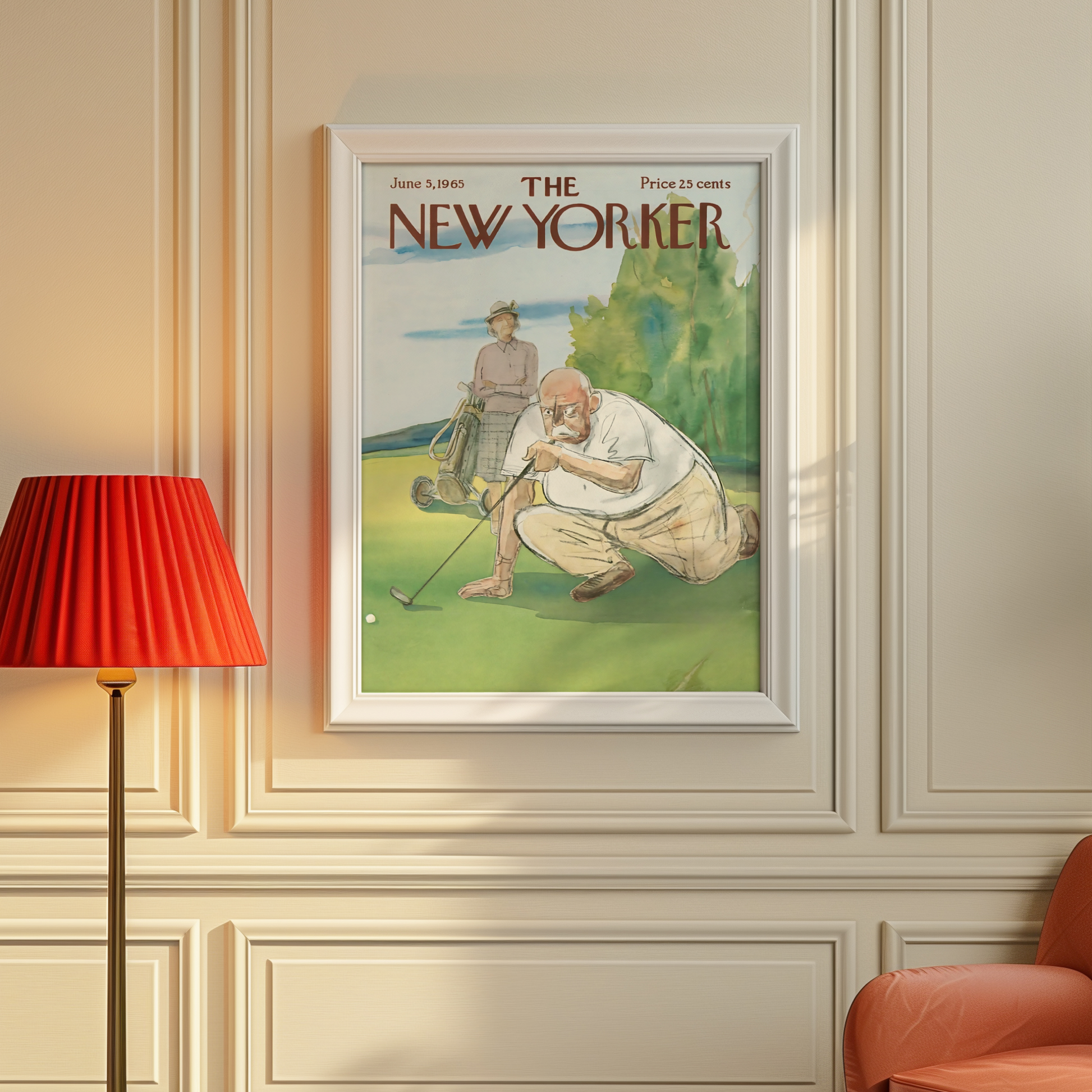 The New Yorker Magazine Cover Print June 5 1965 Issue | Trendy Vintage Golf Wall Art Poster for Dorm Apartment Teen Girl Bedroom Decor