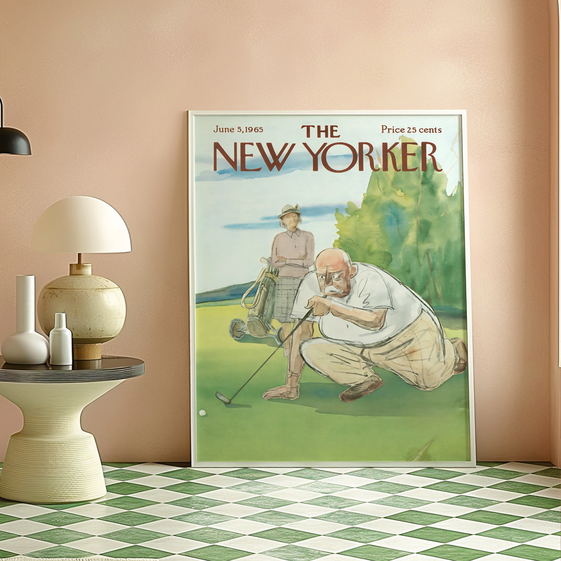 The New Yorker Magazine Cover Print June 5 1965 Issue | Trendy Vintage Golf Wall Art Poster for Dorm Apartment Teen Girl Bedroom Decor