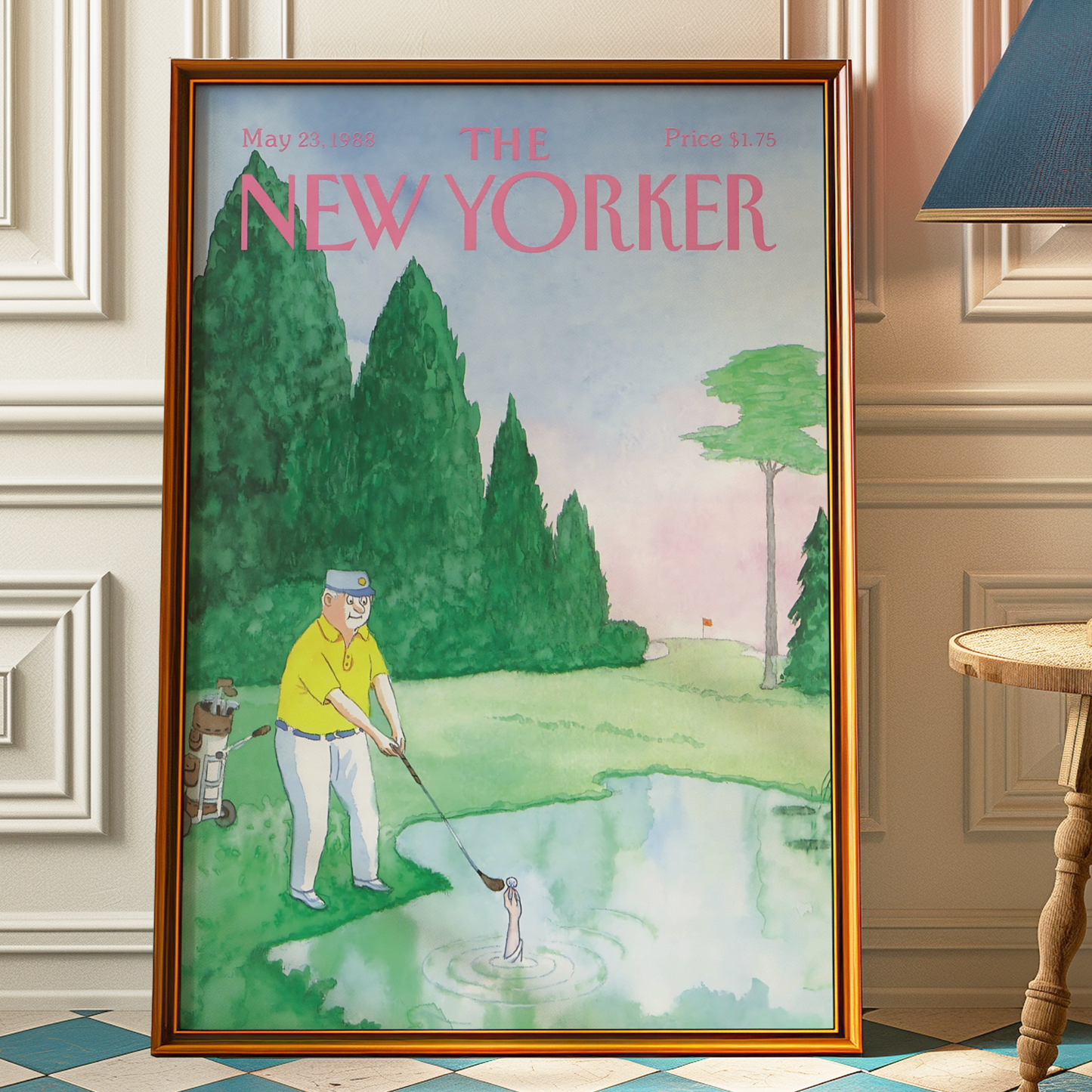 The New Yorker Magazine Cover Print May 23 1988 Issue | Trendy Vintage Golf Wall Art Poster for Dorm Apartment Teen Girl Bedroom Decor