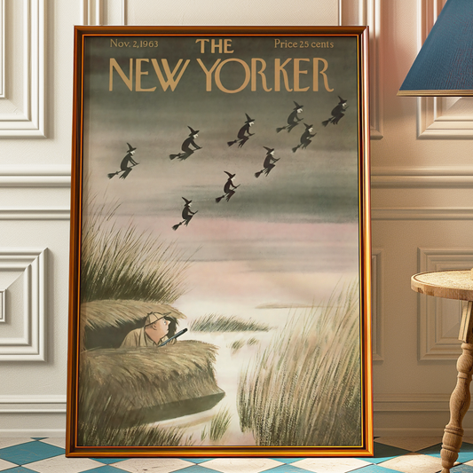 The New Yorker Magazine Cover Print November 2 1963 Issue | Retro Fall Halloween Ghosts Wall Art Poster for Vintage Farmhouse Bedroom Decor