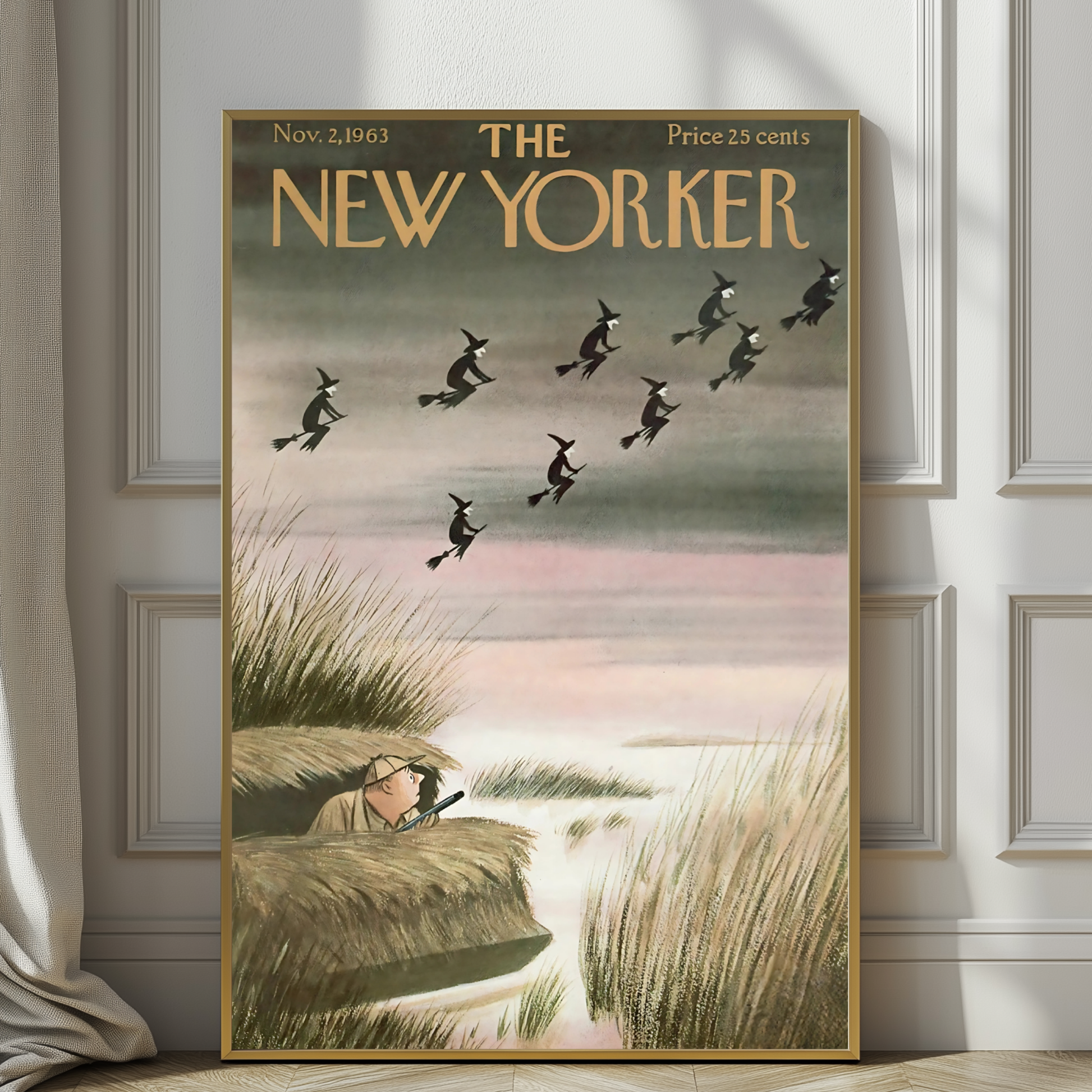 The New Yorker Magazine Cover Print November 2 1963 Issue | Retro Fall Halloween Ghosts Wall Art Poster for Vintage Farmhouse Bedroom Decor