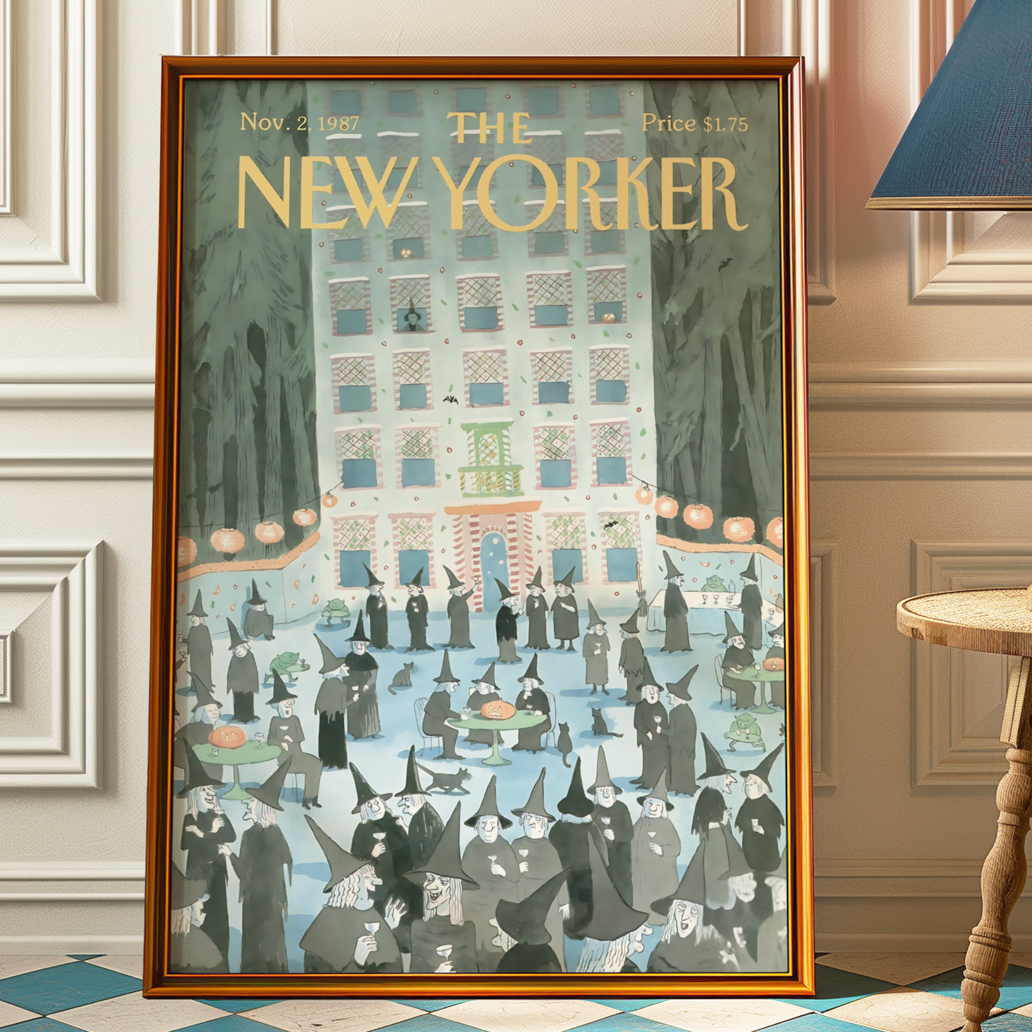 The New Yorker Magazine Cover Print November 2 1987 Issue | Retro Fall Halloween Witch Wall Art Poster for Vintage Farmhouse Bedroom Decor