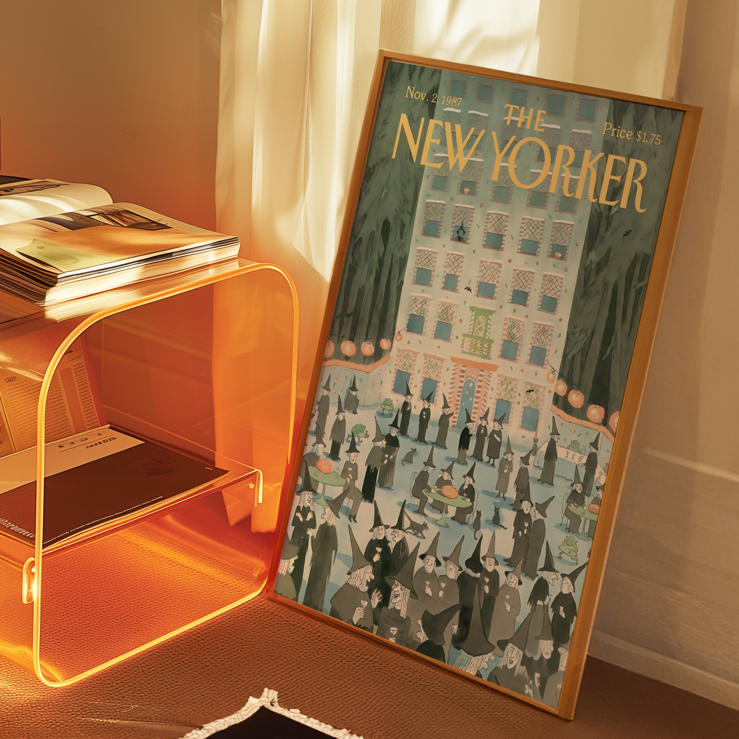 The New Yorker Magazine Cover Print November 2 1987 Issue | Retro Fall Halloween Witch Wall Art Poster for Vintage Farmhouse Bedroom Decor