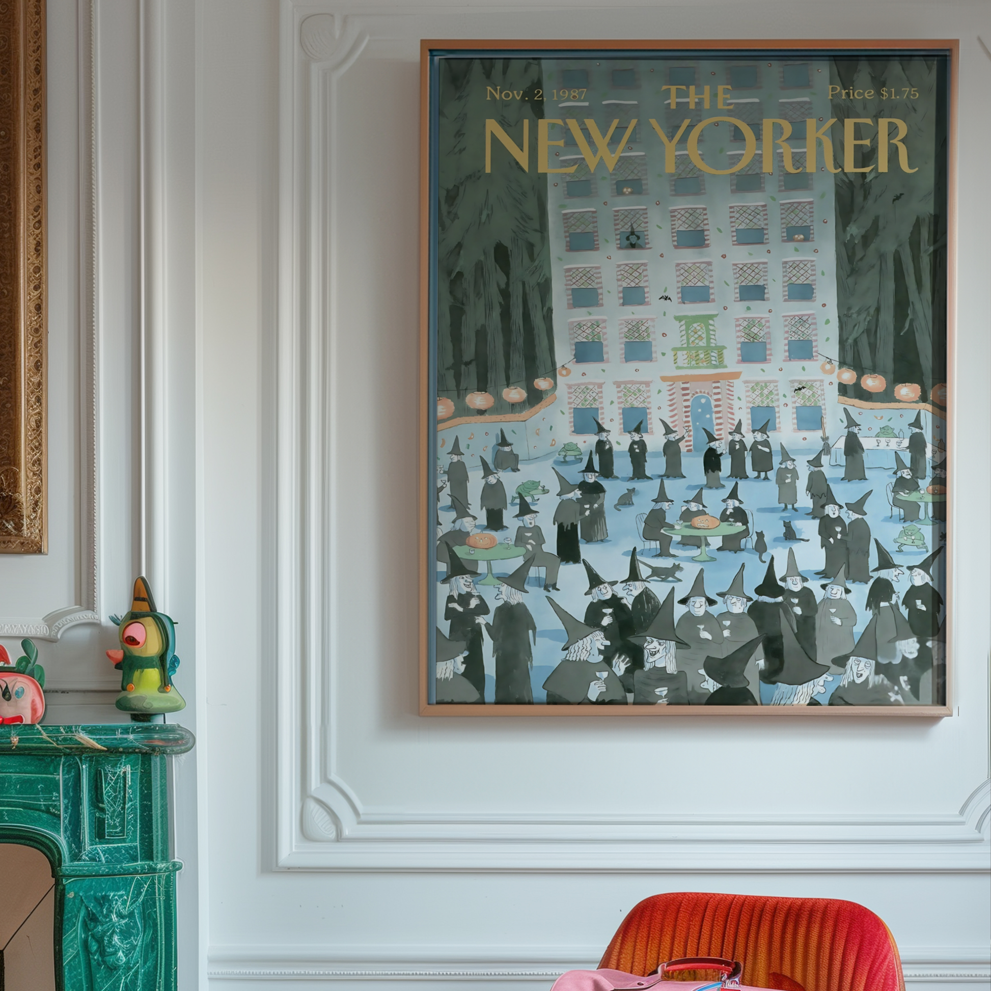 The New Yorker Magazine Cover Print November 2 1987 Issue | Retro Fall Halloween Witch Wall Art Poster for Vintage Farmhouse Bedroom Decor