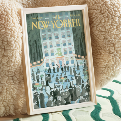 The New Yorker Magazine Cover Print November 2 1987 Issue | Retro Fall Halloween Witch Wall Art Poster for Vintage Farmhouse Bedroom Decor