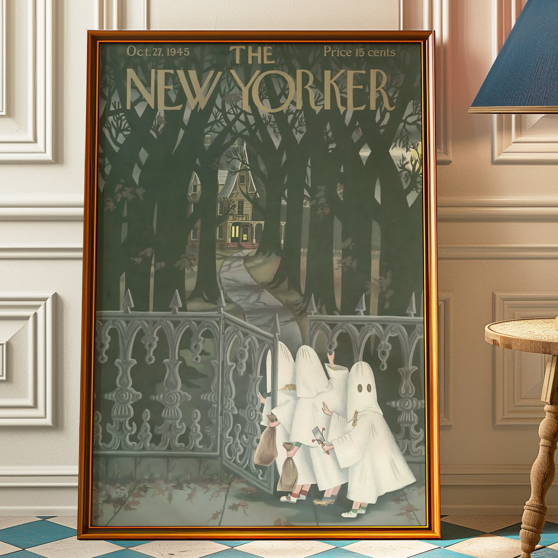 The New Yorker Magazine Cover Print October 27 1945 Issue | Retro Fall Halloween Ghosts Wall Art Poster for Vintage Farmhouse Bedroom Decor