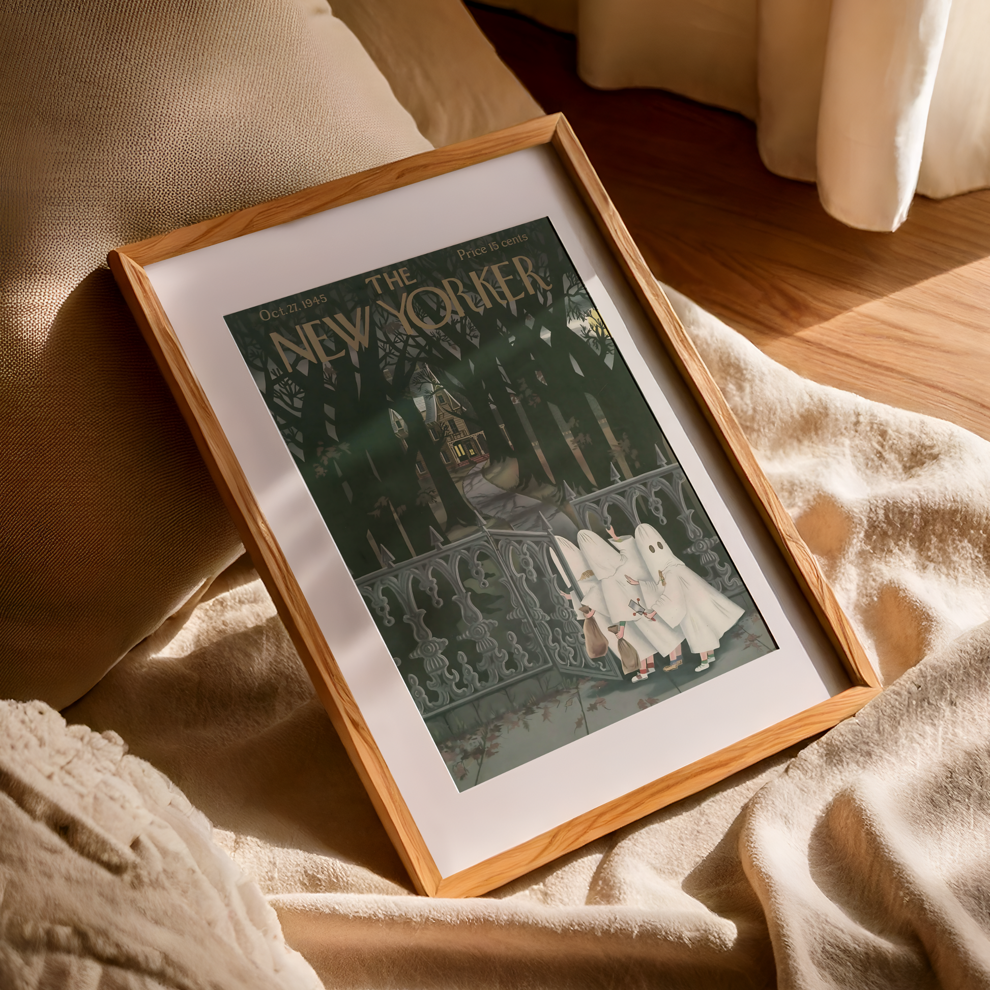 The New Yorker Magazine Cover Print October 27 1945 Issue | Retro Fall Halloween Ghosts Wall Art Poster for Vintage Farmhouse Bedroom Decor