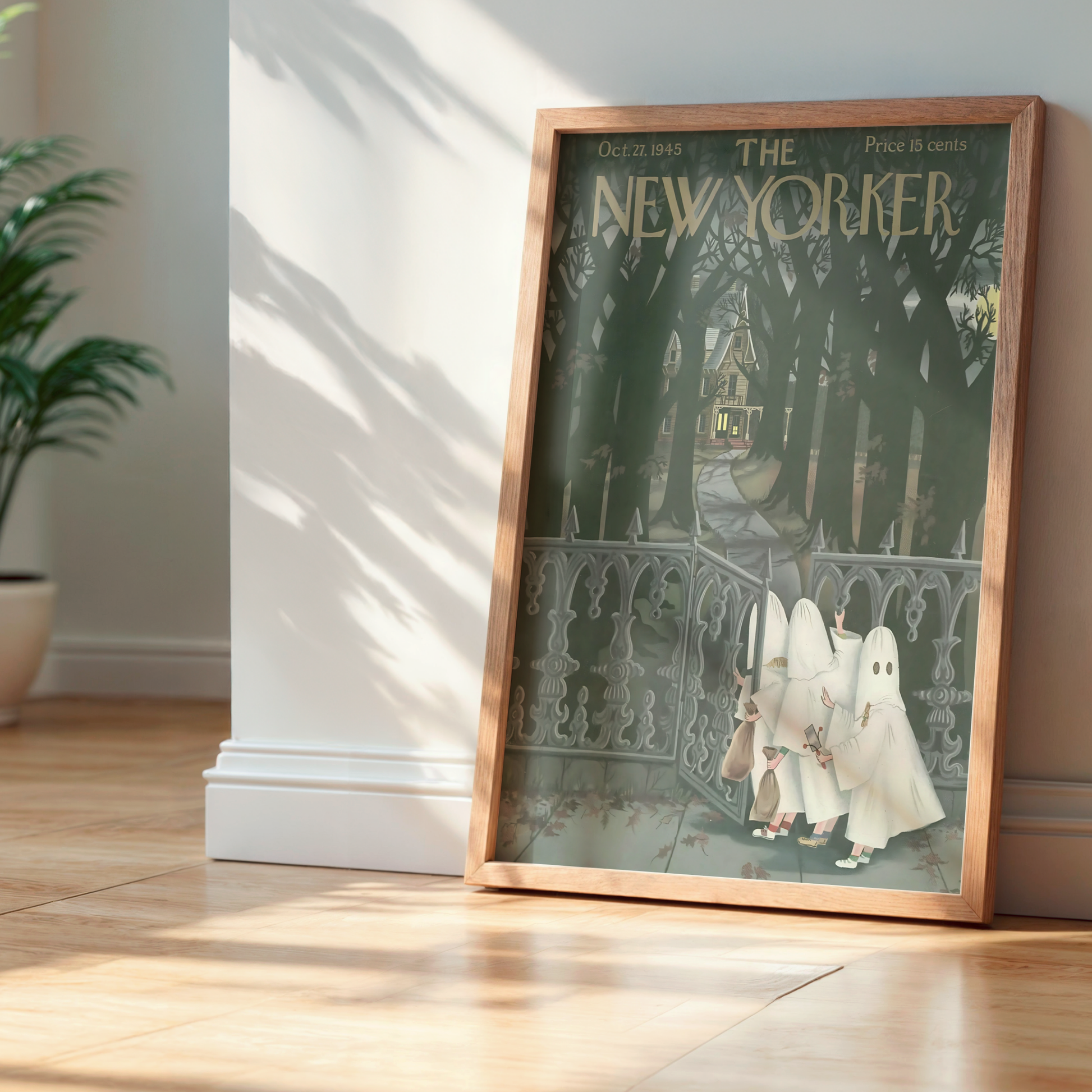 The New Yorker Magazine Cover Print October 27 1945 Issue | Retro Fall Halloween Ghosts Wall Art Poster for Vintage Farmhouse Bedroom Decor