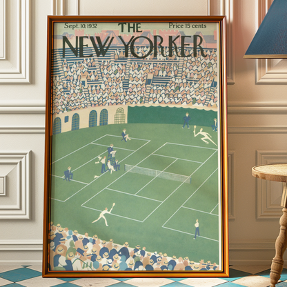 The New Yorker Magazine Cover Print September 10 1932 Issue | Retro Tennis Wall Art Poster for Vintage Green Sports Decor