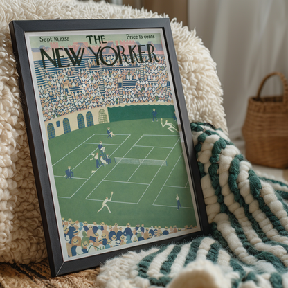 The New Yorker Magazine Cover Print September 10 1932 Issue | Retro Tennis Wall Art Poster for Vintage Green Sports Decor