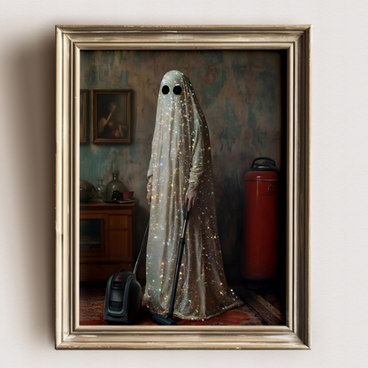 Vintage Funny Ghost Digital Print | Spooky Halloween Fall Printable Photography Poster | Maximalist Wall Art for Grunge Room Decor