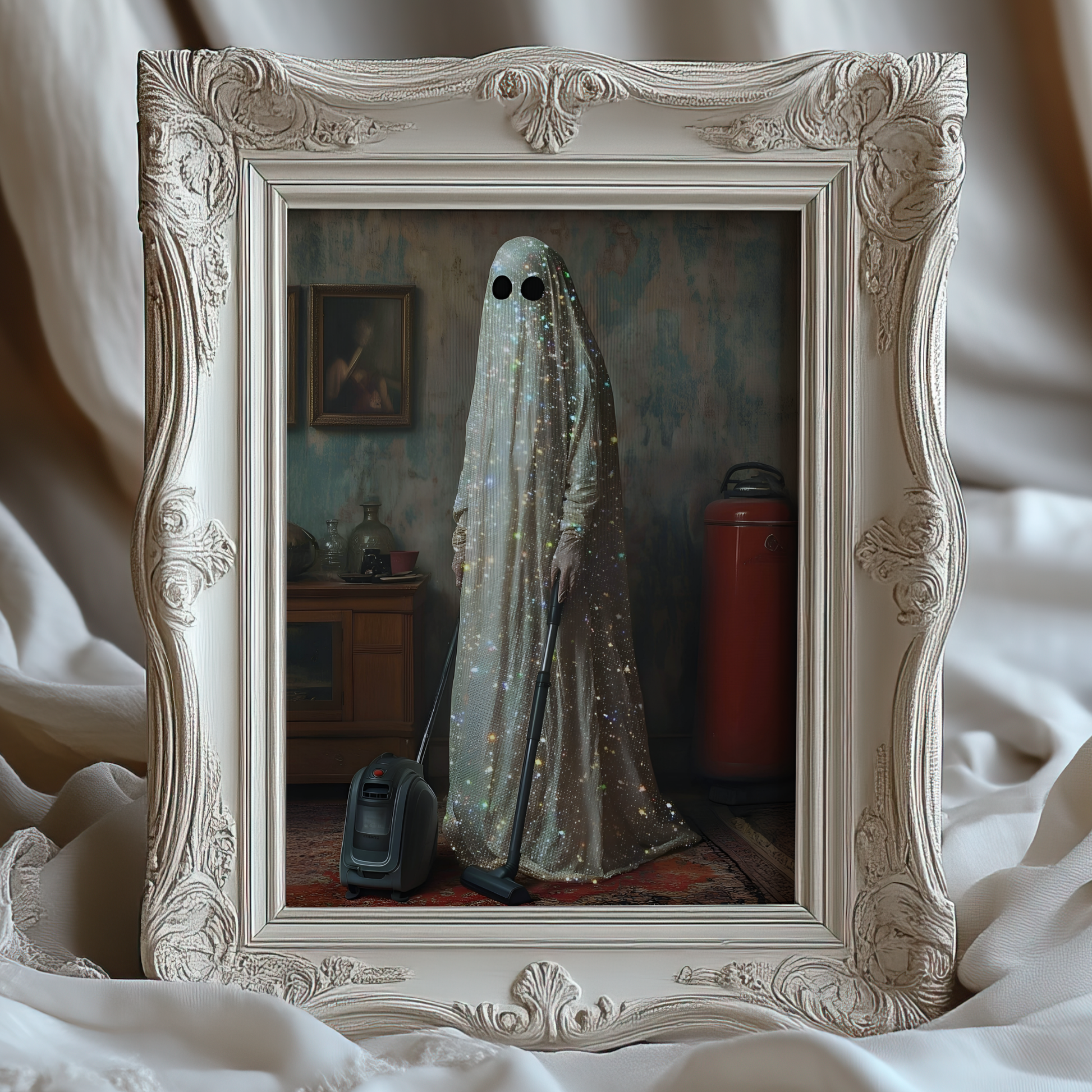 Vintage Funny Ghost Digital Print | Spooky Halloween Fall Printable Photography Poster | Maximalist Wall Art for Grunge Room Decor