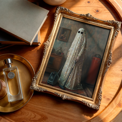 Vintage Funny Ghost Digital Print | Spooky Halloween Fall Printable Photography Poster | Maximalist Wall Art for Grunge Room Decor