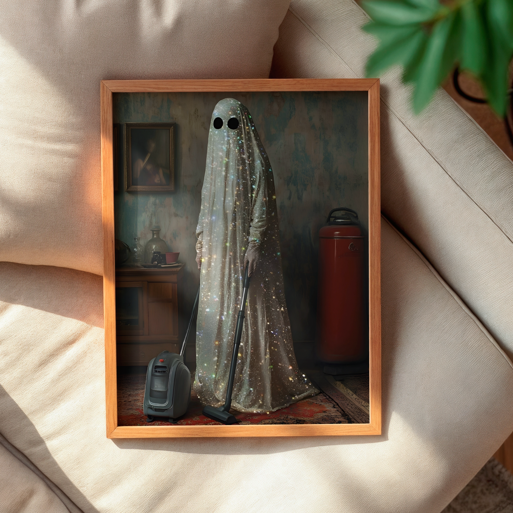 Vintage Funny Ghost Digital Print | Spooky Halloween Fall Printable Photography Poster | Maximalist Wall Art for Grunge Room Decor
