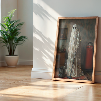 Vintage Funny Ghost Digital Print | Spooky Halloween Fall Printable Photography Poster | Maximalist Wall Art for Grunge Room Decor